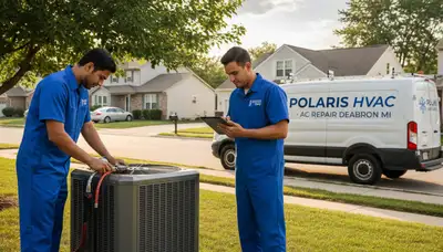 Professional AC repair technician servicing air conditioner unit in Detroit, MI