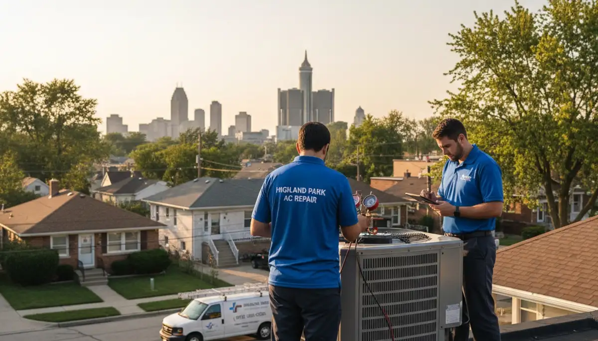 Professional AC repair service in Detroit MI technician fixing central air unit