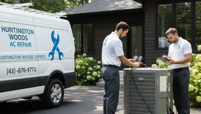 Professional AC repair technician servicing air conditioner unit in Detroit MI home
