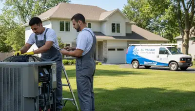 Professional AC repair technician servicing air conditioning unit in Detroit MI home