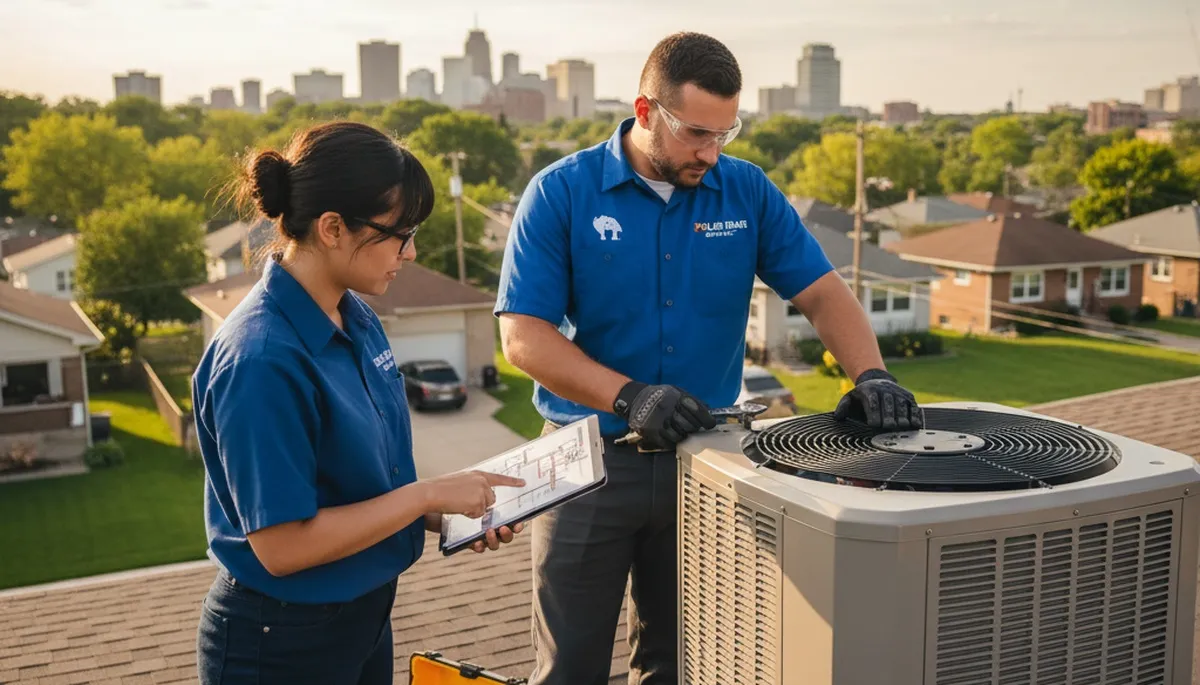 Professional AC repair technician servicing air conditioner unit in Detroit, MI