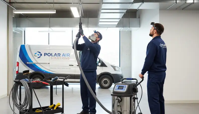 Technician cleaning air ducts for HVAC system in Detroit MI home by Five Star Cooling