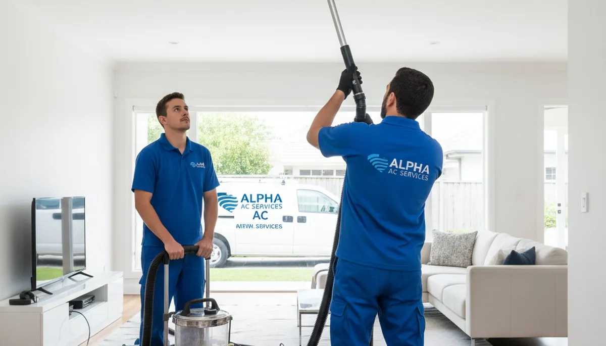 Technician performing air duct cleaning for home HVAC system in Detroit, MI