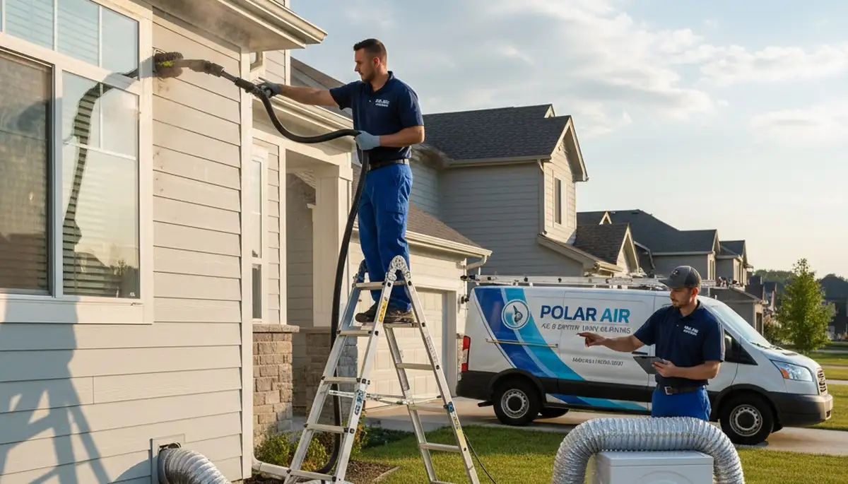 Technician cleaning dryer vent for home in Detroit MI to improve airflow and safety