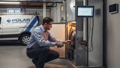 Technician performing furnace repair service in Detroit MI home by Five Star Cooling