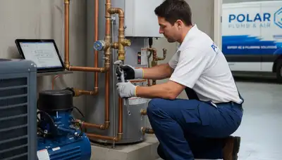Technician performing plumbing repair in Detroit, MI home for Five Star Cooling service page