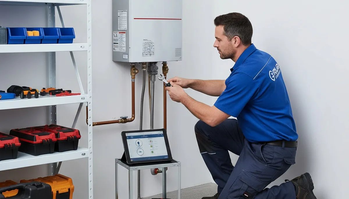 Technician performing water heater repair at Detroit home | Five Star Cooling