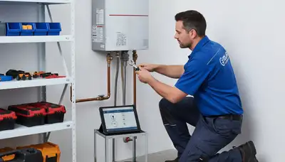 Technician performing water heater repair at Detroit home | Five Star Cooling